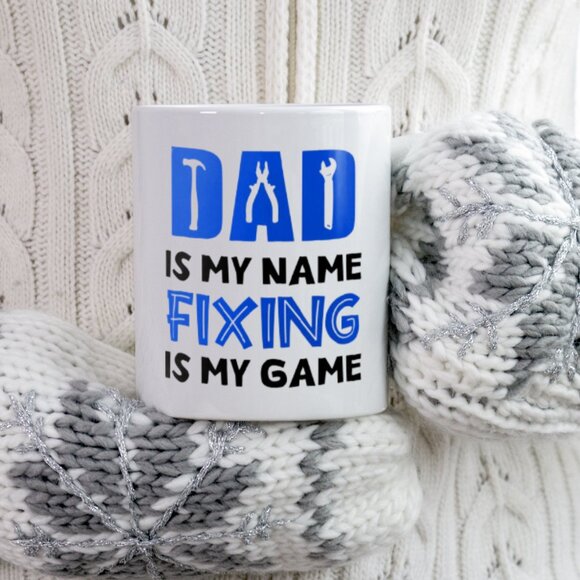 Funny Gift Mug for Dad | "Fixing is My Game" | White Ceramic 11 oz - Picture 2 of 4